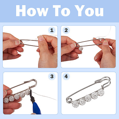 8Pcs 4 Styles Iron Rhinestone Safety Pins FIND-TA0008-81-1
