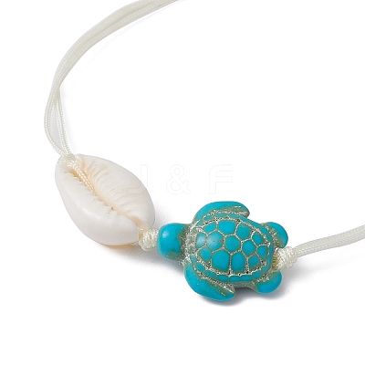 Synthetic Turquoise Turtle & Natural Shell Braided Bead Bracelet BJEW-JB09814-01-1