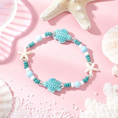 3Pcs Synthetic Turquoise & Porcelain & Dyed Natural Howlite Beads Stretch Bracelets for Women X-BJEW-JB11793-1