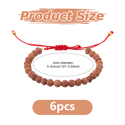 6Pcs Round Natural Rudraksha Beaded Braided Bead Bracelets BJEW-DC00021-1