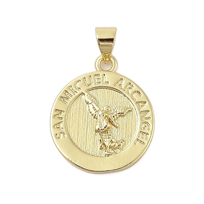 Flat Round Real 18K Gold Plated Rack Plating Brass Pendants X-KK-Z074-19G-02-1