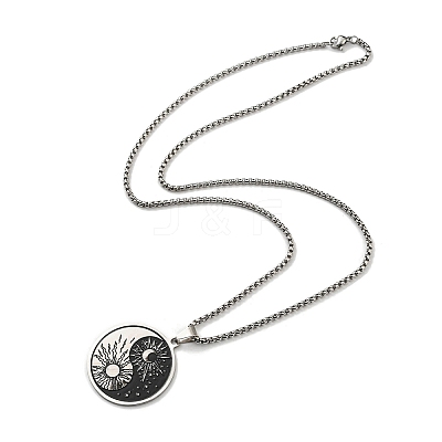 201 Stainless Steel Enamel Yin Yang with Sun & Moon Pendant Necklaces NJEW-G115-05P-1-1