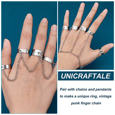10Pcs 2 Size Stainless Steel Open Cuff Finger Ring Components STAS-UN0038-76-1