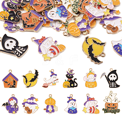 24Pcs 12 Style Halloween Theme Alloy Enamel Pendants ENAM-TA0001-51-1
