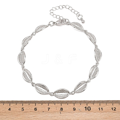 Cowrie Shell Shape Brass Link Chain Bracelets for Women BJEW-K248-07B-P-1