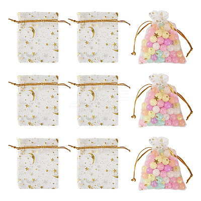 30Pcs Gold Stamping Moon Star Organza Drawstring Gift Bags ABAG-TA0002-21A-1