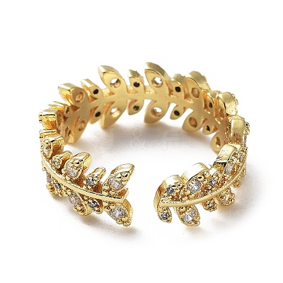 Brass Micro Pave Clear Cubic Zirconia Open Cuff Rings for Women LS-RJEW-G296-02G-1