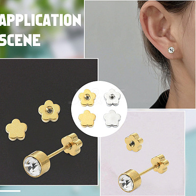 40Pcs 4 Styles Stainless Steel Ear Nuts STAS-FS0002-21-1