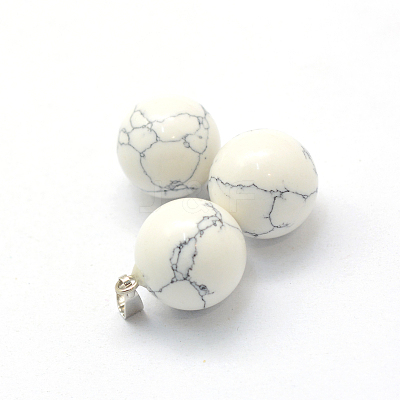 Round Natural Howlite Pendants G-Q434-13-1