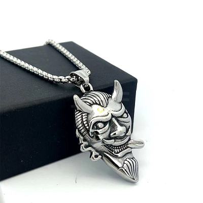 Vintage Punk 304 Stainless Steel Cow Devil Pendant Necklaces for Men QK5762-1