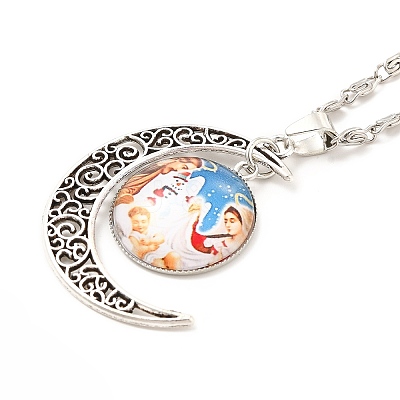Glass Religion Fairy with Crescent Moon Pendant Necklace NJEW-P270-01D-1