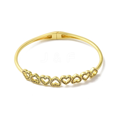 Rack Plating Brass Micro Pave Clear Cubic Zirconia Hollow Multi Heart Hinged Bangles BJEW-H616-03G-1