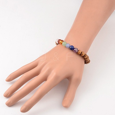 Round Wood Beaded Stretch Bracelets BJEW-JB02135-05-1