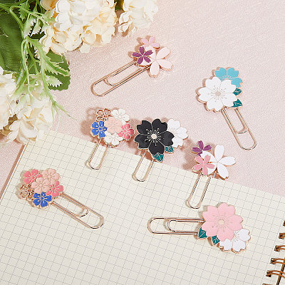 7 Pcs 7 Style Rose Gold Tone Zinc Alloy Enamel Bookmarks AJEW-GL0001-88-1