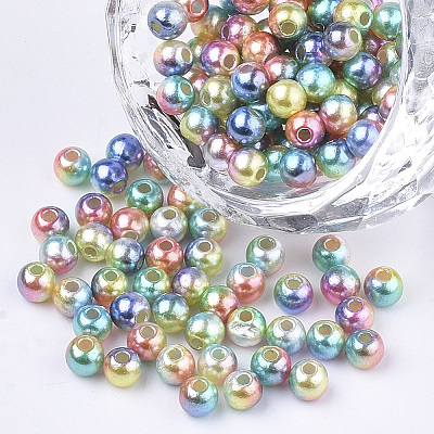 Rainbow ABS Plastic Imitation Pearl Beads X1-OACR-Q174-8mm-07-1