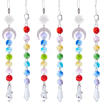 6Pcs 2 Style Electroplate Octagon Glass Beaded Pendant Decorations HJEW-SC0001-32-1