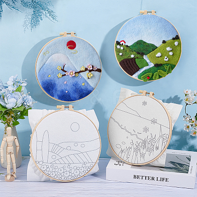 Mountain Scenery Hanging Painting Needle Felting Kit for Beginners DIY-WH0568-20-1