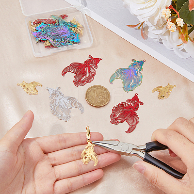 24Pcs 4 Colors 201 Stainless Steel Filigree Pendants STAS-FH0002-09-1