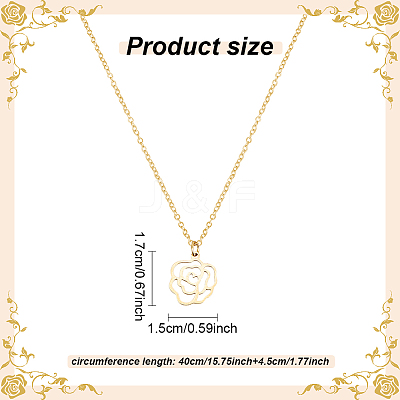 2Pcs 2 Colors 304 Stainless Steel Hollow Rose Pendant Necklaces Set for Women NJEW-AN0001-87-1