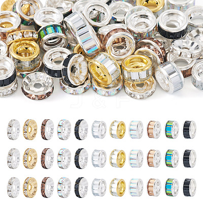 55Pcs 11 Styles Alloy Glass & Iron Rhinestone Spacer Beads FIND-TA0008-70C-1