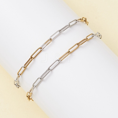 2Pcs 304 Stainless Steel Two Tone Paperclip Chains Bracelets for Women BJEW-JB12741-1