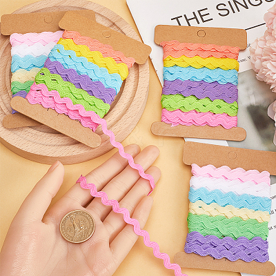 4 Cards 2 Styles Polyester Wavy Fringe Trim Ribbon DIY-GF0009-48C-1