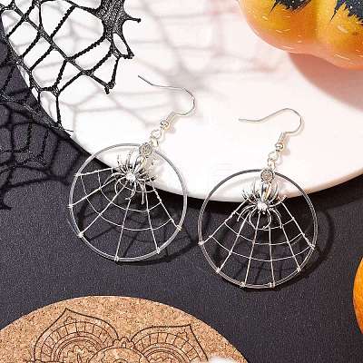 Spider Alloy Dangle Earrings EJEW-TA00404-1
