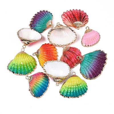 Spray Paint & Electroplate Sea Shell Pendants SSHEL-S262-07-1