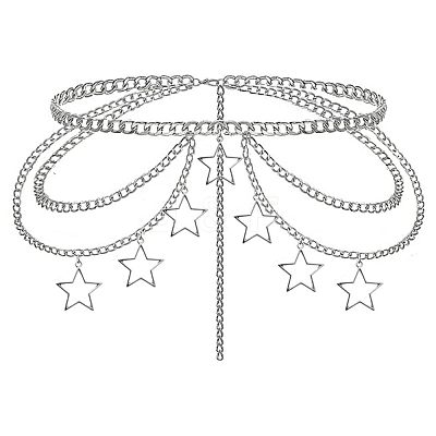 Alloy Star Tassel Layered Curb Chain Waist Belly Chains for Women FS-WG240A3-01-1