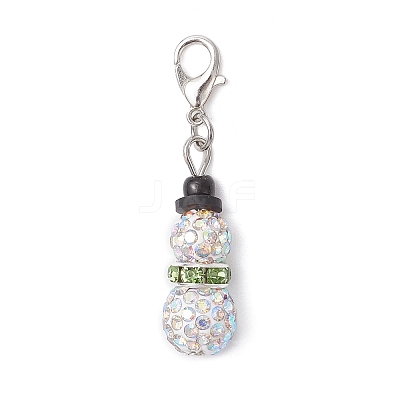 2Pcs Christmas Snowman Pave Disco Ball Beads & Brass Rhinestone Pendant Decorations HJEW-JM04452-1
