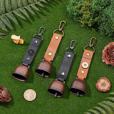 4Pcs 2 Colors Imitation Leather & Iron Bell Keychains AJEW-CL0002-41-1