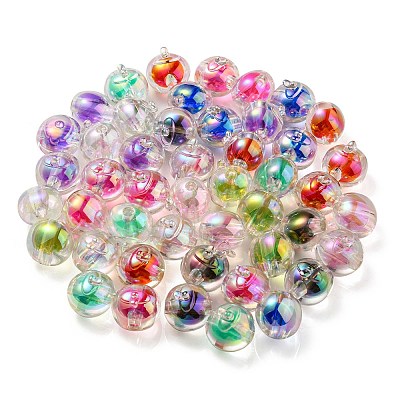 UV Plating Rainbow Iridescent Acrylic Beads OACR-A014-02-1