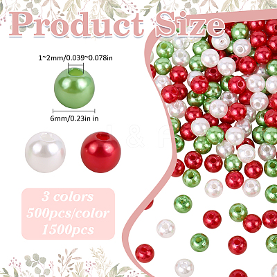 1500Pcs 3 Colors ABS Plastic Imitation Pearl Round Beads MACR-HY0001-20-1