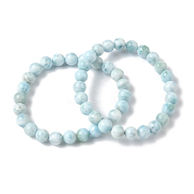 Round Natural Hemimorphite Beaded Stretch Bracelets for Men Women BJEW-B136-01B-1