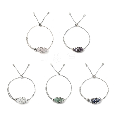 Natural Mixed Gemstone Bullet Link Slider Bracelets BJEW-JB09901-1