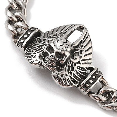 304 Stainless Steel Viking Wing Skull Link Chain Bracelets for Men BJEW-B096-49D-1