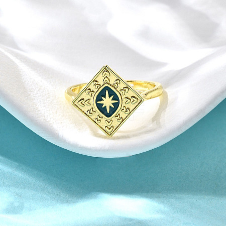 Brass Enamel Adjustable Rings for Women RJEW-S399-15G-1