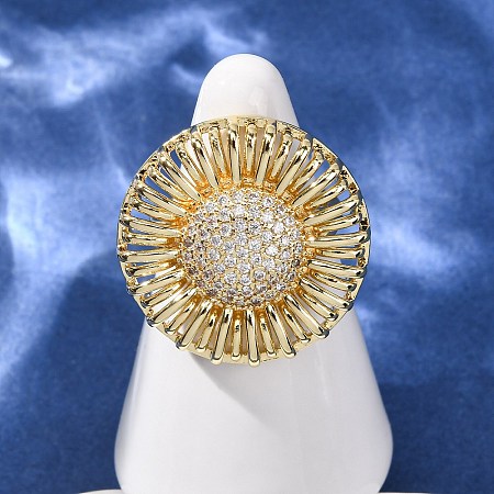 Brass Micro Pave Cubic Zirconia Cuff Open Rings RJEW-F204-04G-1