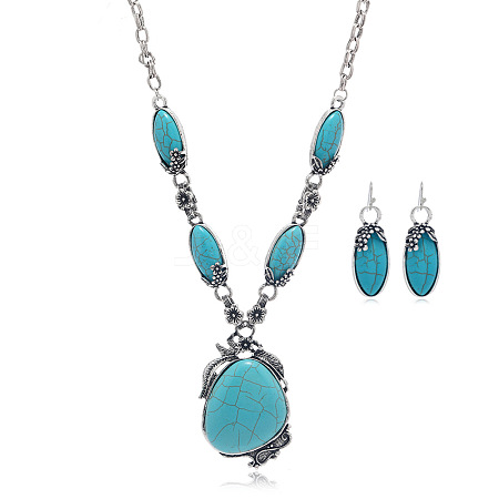 Bohemian Synthetic Turquoise Pendant Necklaces & Earrings Sets for Women LE7615-1