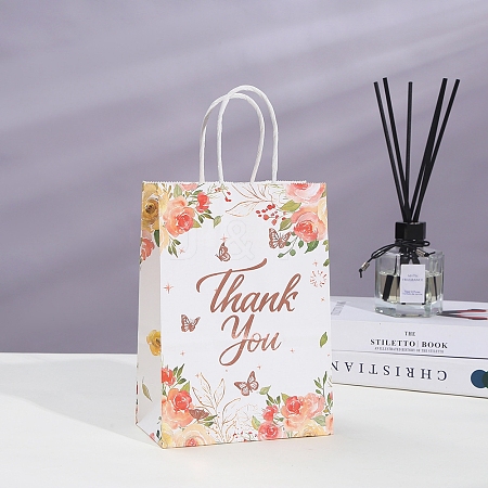 Thank You Flower Printed Paper Gift Tote Bags with Handles PW-WG6D45A-02-1