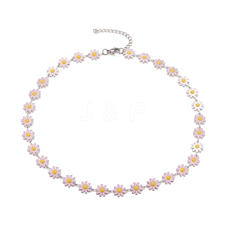 Enamel Daisy Link Chain Necklace NJEW-P220-01P-05-1