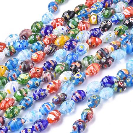 Oval Handmade Millefiori Glass Beads Strands LK-R004-84-1