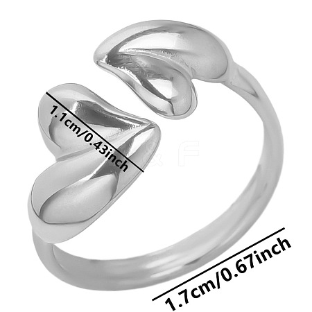 Stylish Double Heart Open Cuff Ring for Women SR8438-1-1