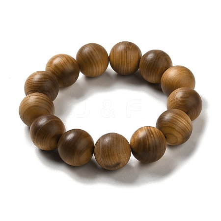 18mm Round Wood Beaded Stretch Bracelets BJEW-B080-10B-1