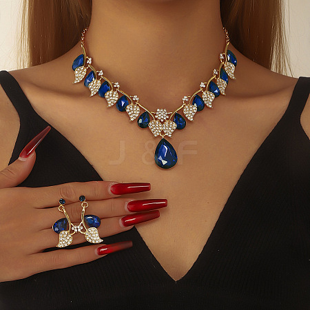 Alloy & Rhinestone & Glass Pendant Necklaces & Stud Dangle Earrings FS-WGB9FAE-02-1