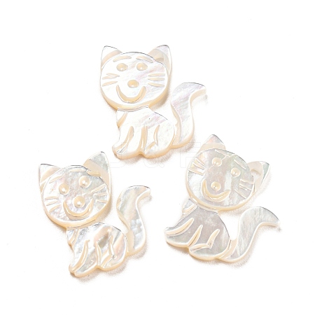 Natural Sea White Shell Cat Charms SHEL-D079-04-1