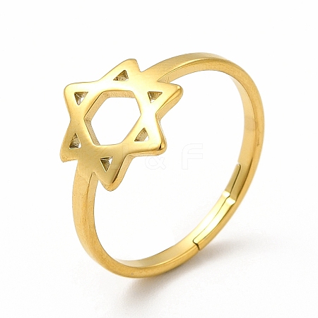 Ion Plating(IP) 304 Stainless Steel Star of David Adjustable Ring for Women RJEW-B027-13G-1