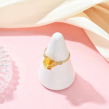 Natural Amber Beads Finger Rings RJEW-JR01038-1