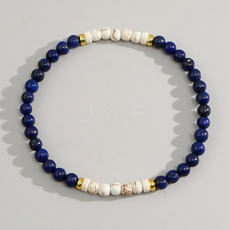 Bohemian Natural Lapis Lazuli & Howlite Beaded Stretch Bracelets JK6099-3-1