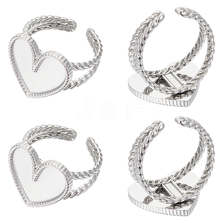 Unicraftale 6Pcs Heart 304 Stainless Steel Open Cuff Ring Findings STAS-UN0055-84-1